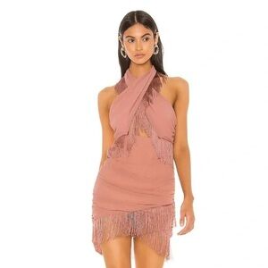 NBD Violet Fringe Mini Halter Dress in Mauve sz XL